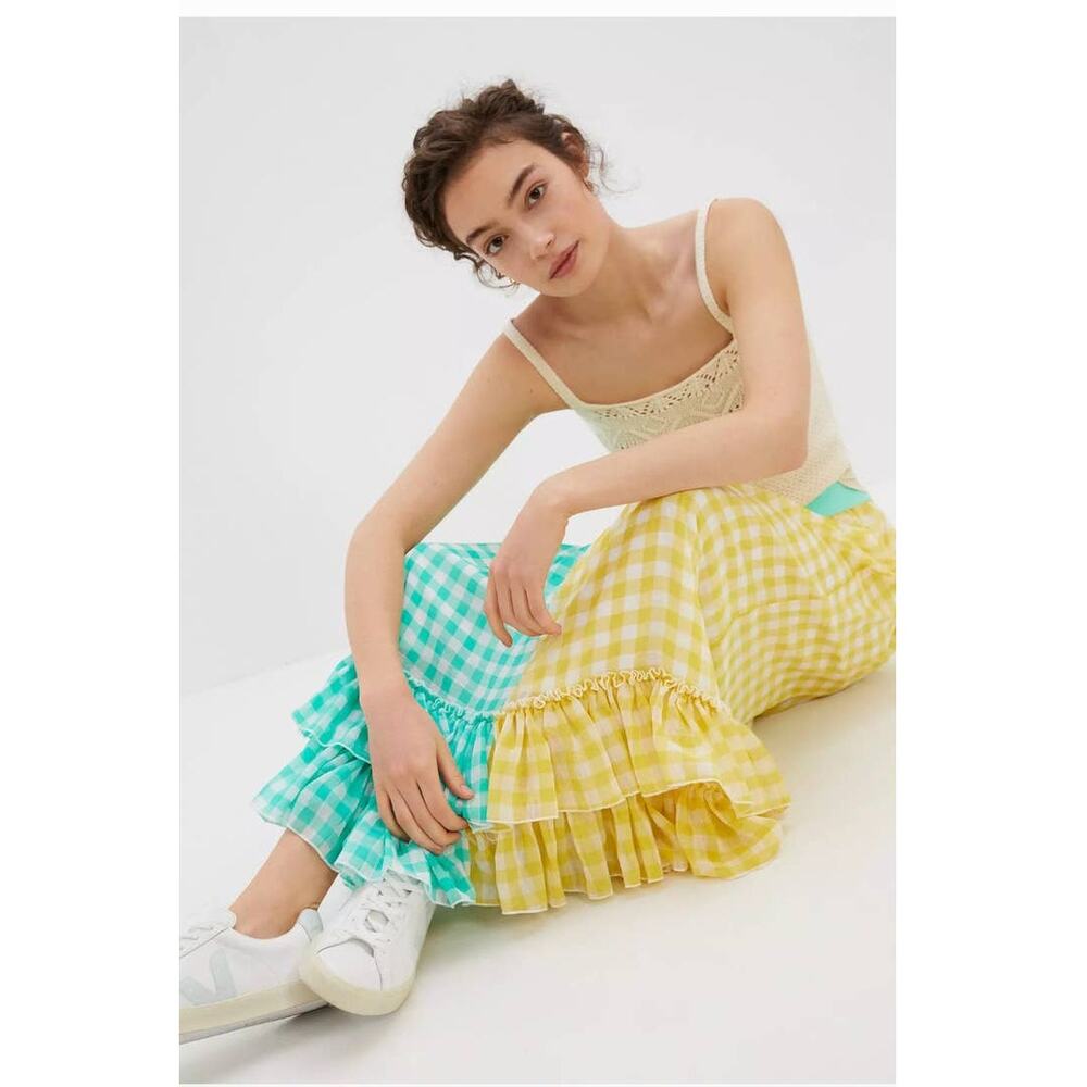 New Anthropologie Eva Franco Lynsey Gingham Maxi Skirt $168  SMALL